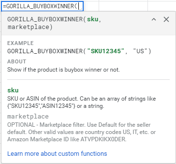 Buyboxwinner function menu Gorilla ROI