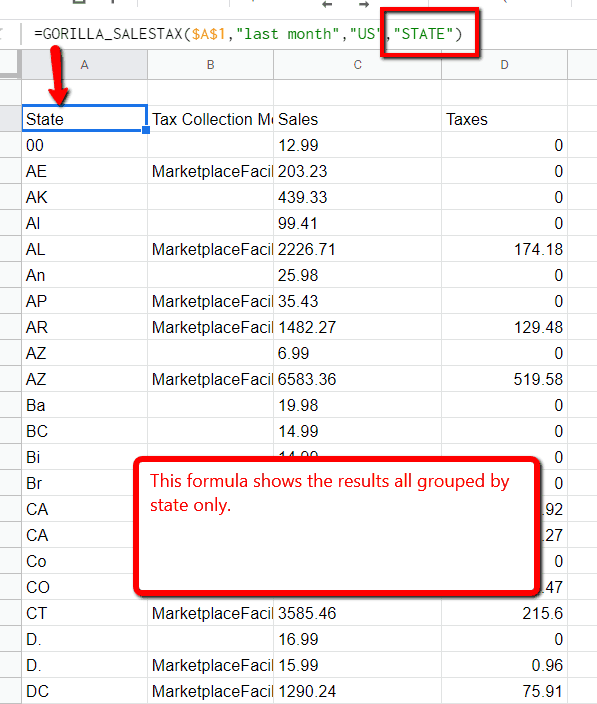 Gorilla FBA sales tax formula by state