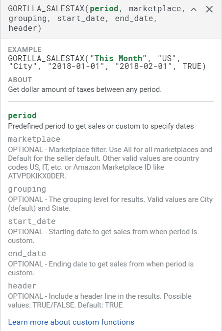 Gorilla sales tax function
