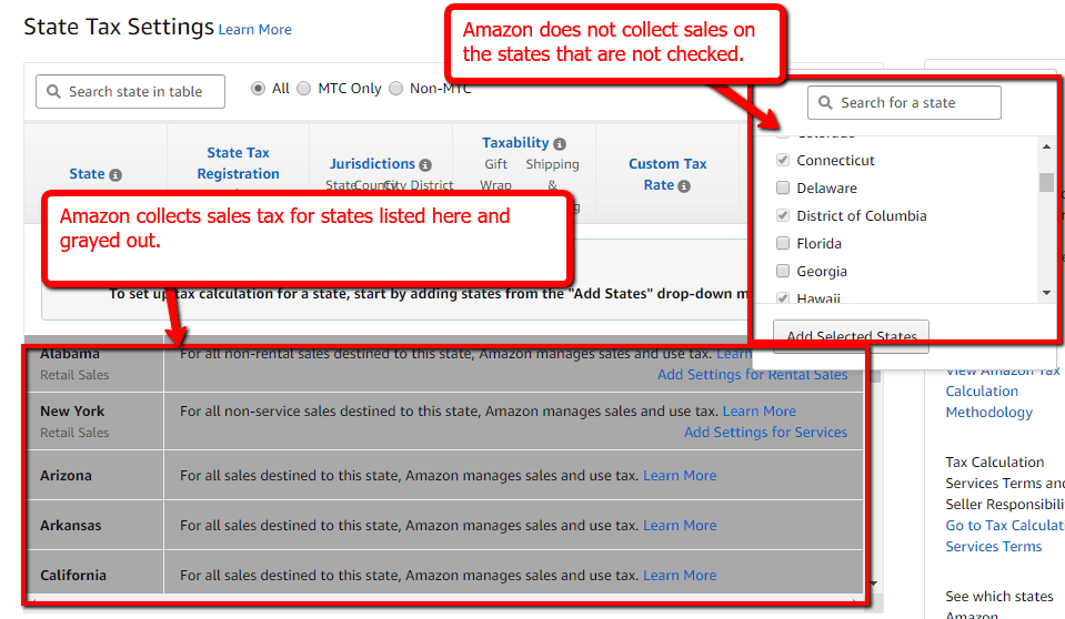 Tax settings amazon