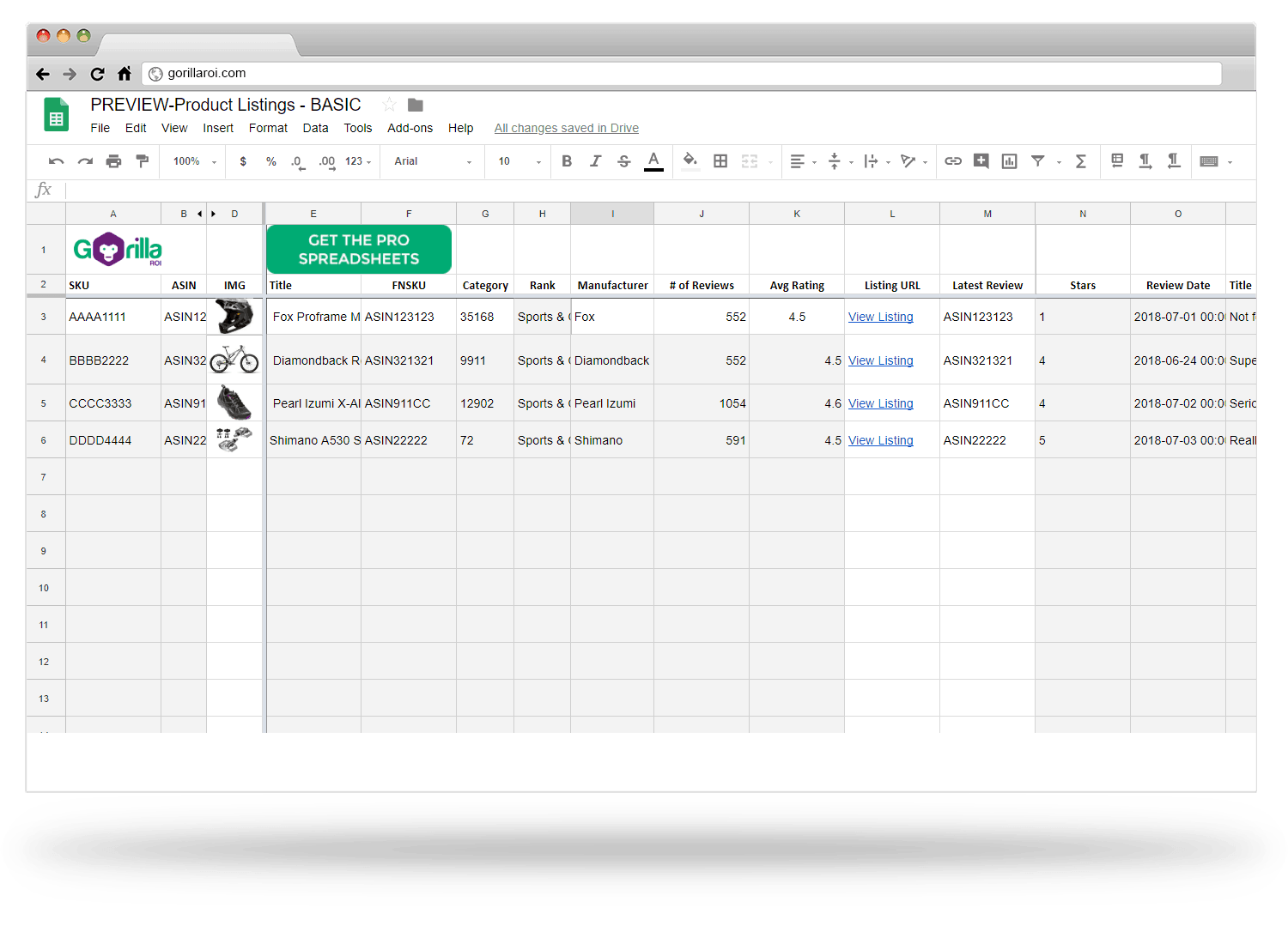 Amazon google sheets spreadsheet template integration