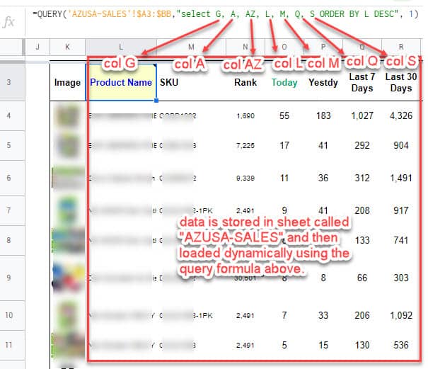 Spreadsheet query dashboard
