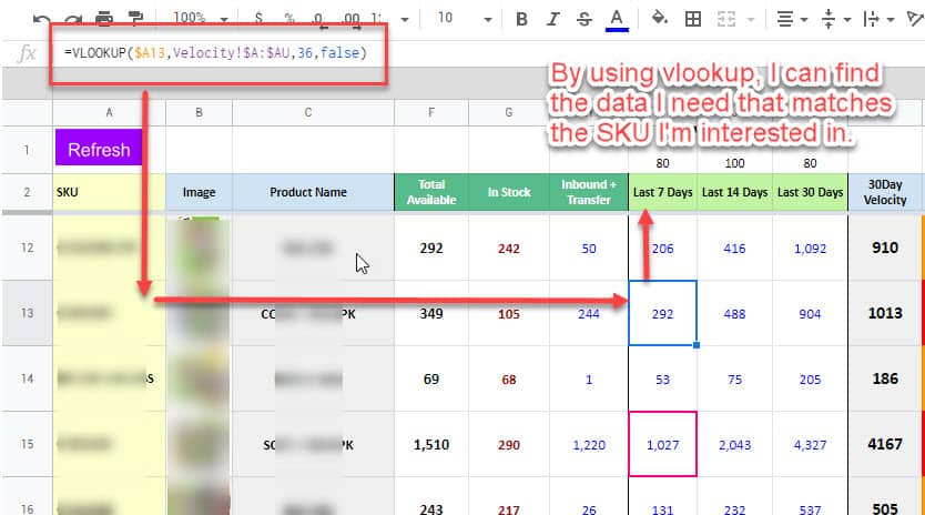 Sales velocity vlookup