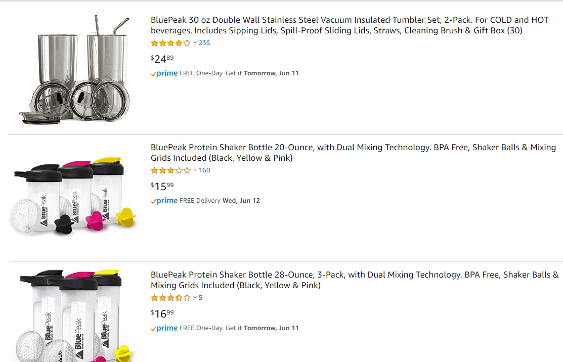 BluePeak USA storefront top 3 products