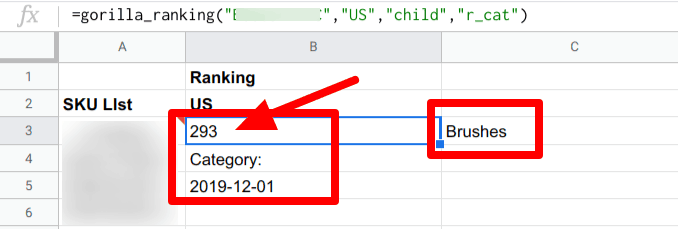 Amazon ranking category in the US market and the child rank for the category