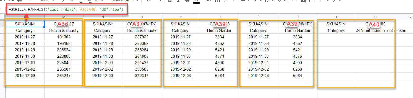 Bulk historical bsr fba products