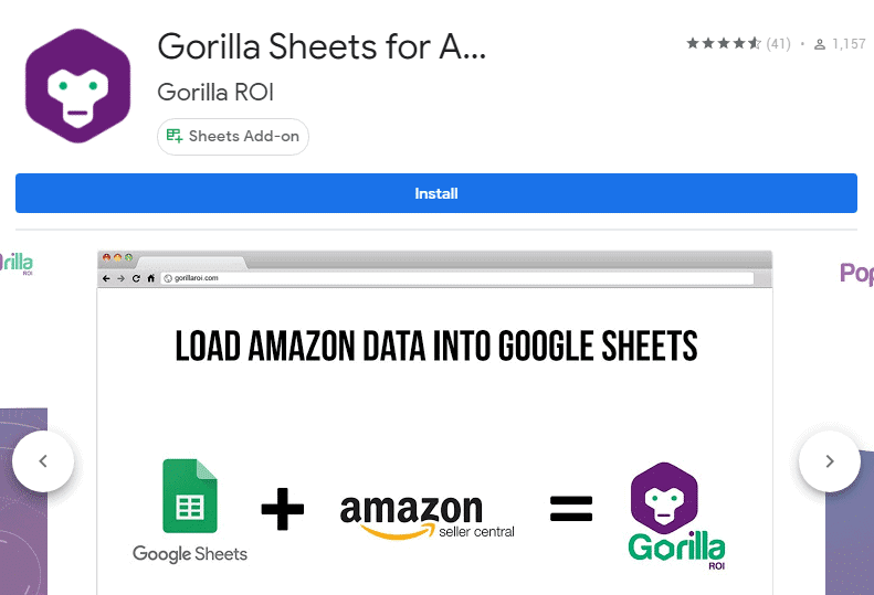 Google sheets gorilla marketplace install screen Gorilla ROI