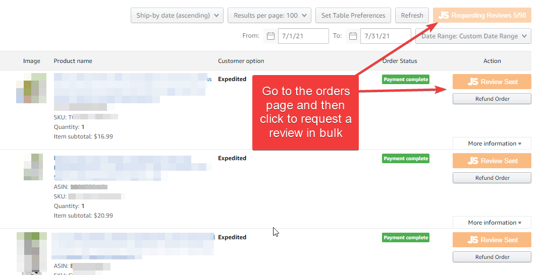 Amazon request a review bulk Gorilla ROI