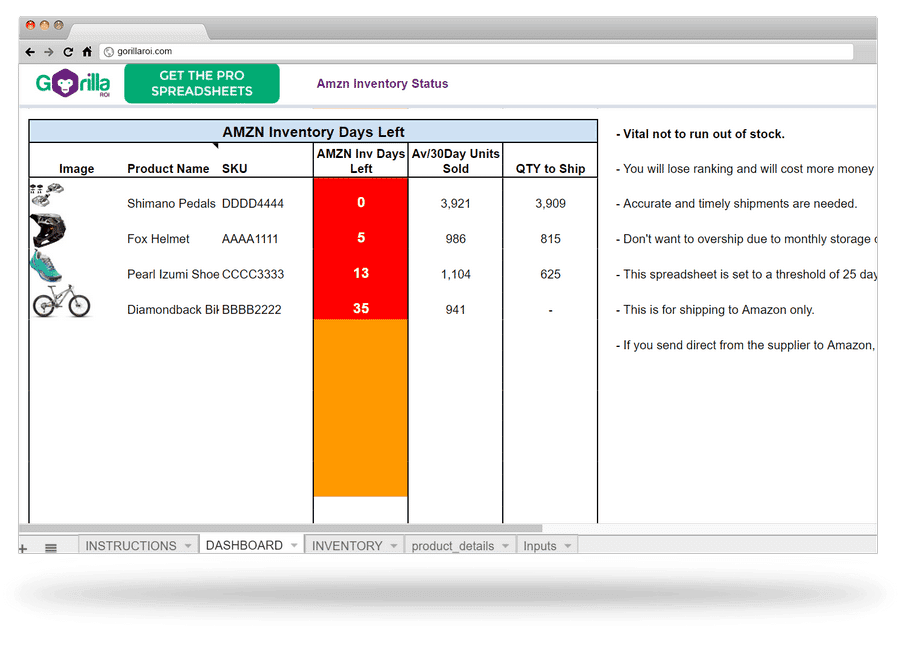 Amazon inventory management system spreadsheet