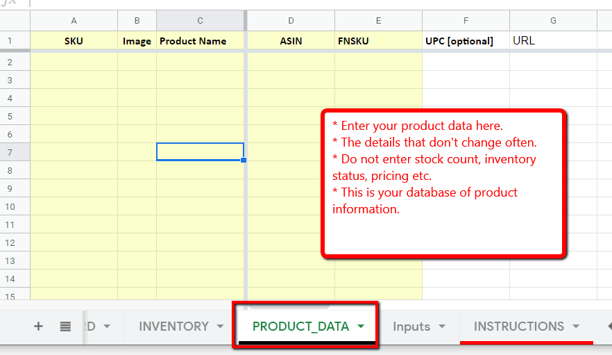 Product datasheet for inventory warehouse systems spreadsheet