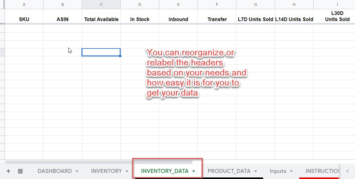 Amazon inventory stock data tracking