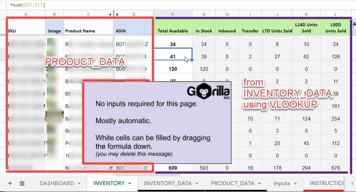 Amazon inventory stock data tracking imported