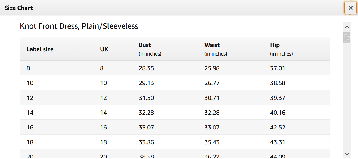 Size chart Gorilla ROI