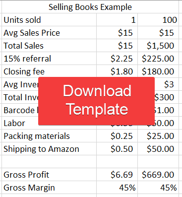 Spreadsheet to calculate cost of selling books on Amazon