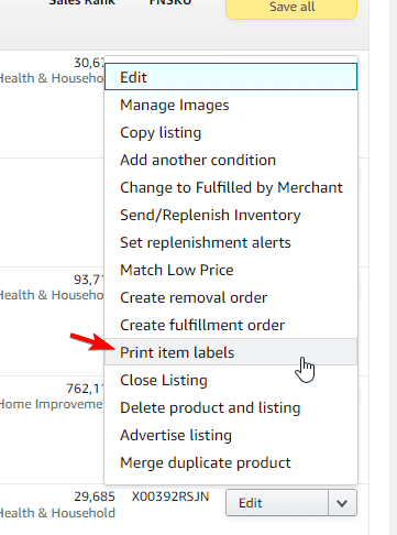 Generate the FNSKU label from seller central to print