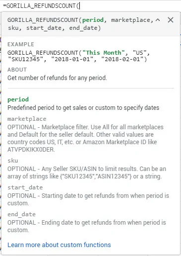 Gorilla refunds count function