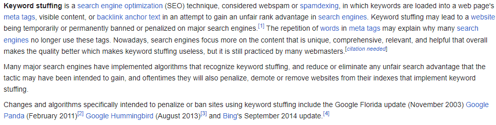 Wikipedia keyword stuffing