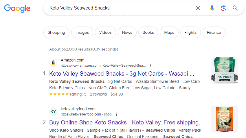 A google search for keto valley food