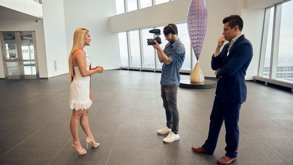 Social media influencer in white dress