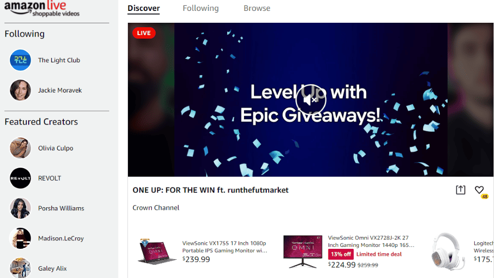 Amazon live shoppable videos Gorilla ROI