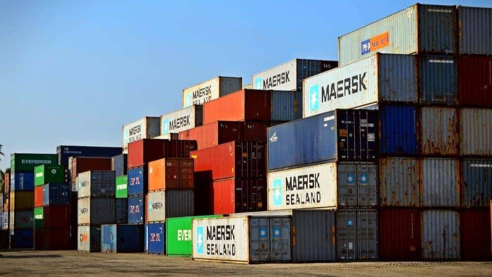 Stacked shipping containers