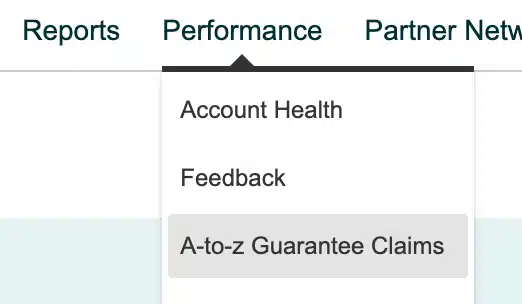 Seller central menu - A-to-z guarantee claims