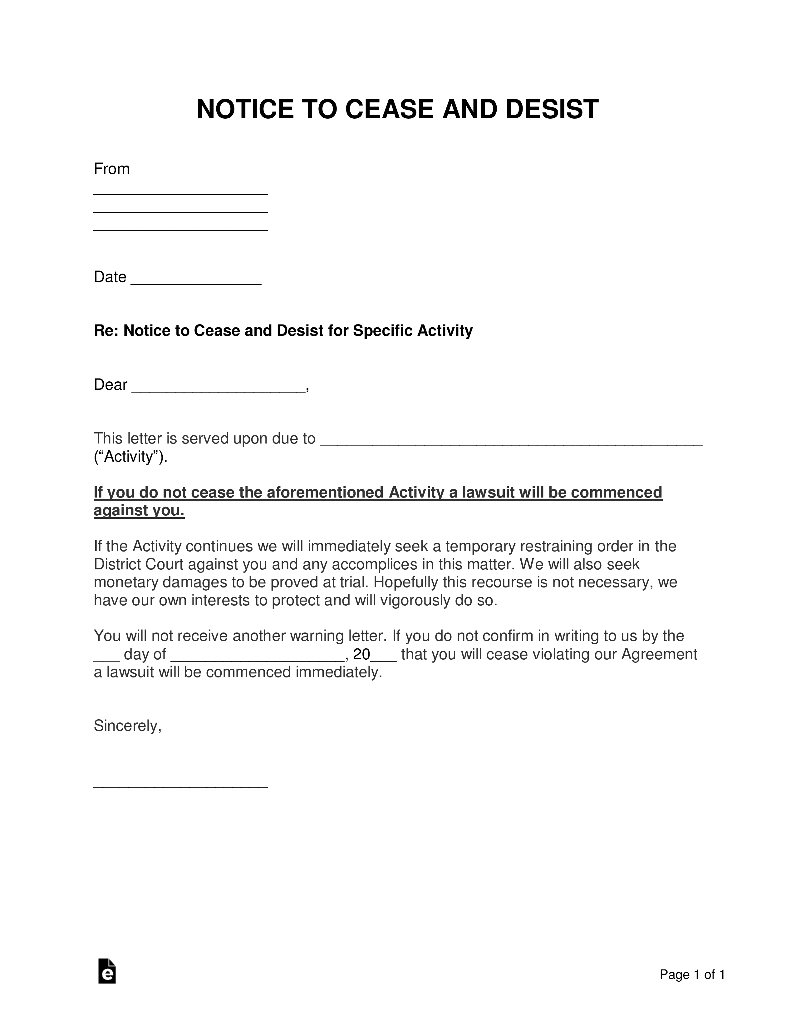 Free Cease and Desist Letter Template