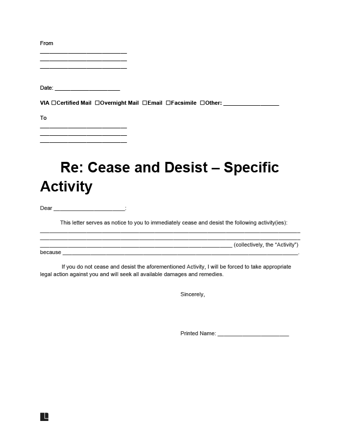 Free Cease and Desist Letter Template