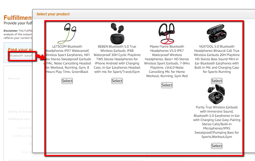 Fba revenue calculator results product title
