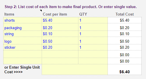 Bill of materials template cogs breakdown