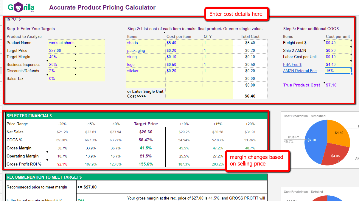 Product pricing revenue calculator