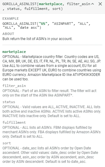 Asinlist function box 2104 Gorilla ROI