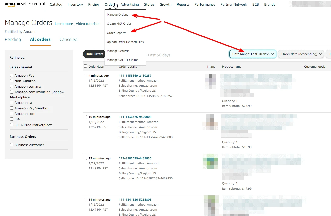 Manage orders amazon seller central