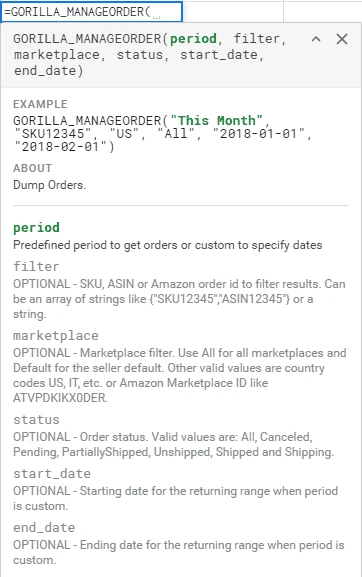 Manage order amazon gorilla function