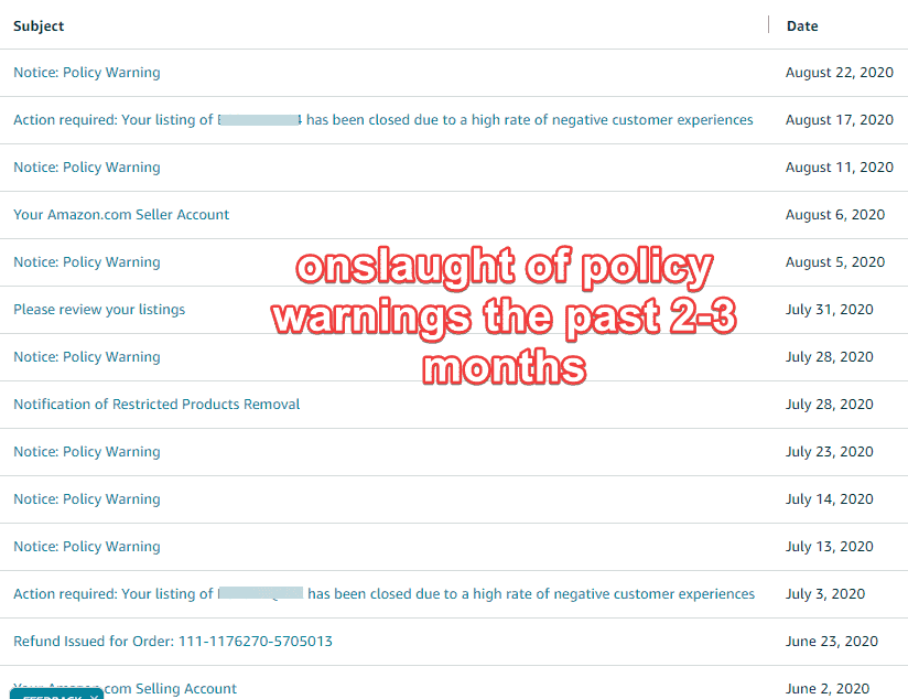 Policy warnings amazon