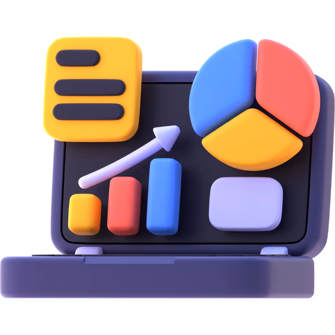 Data charts with bar, line, and pie graphs
