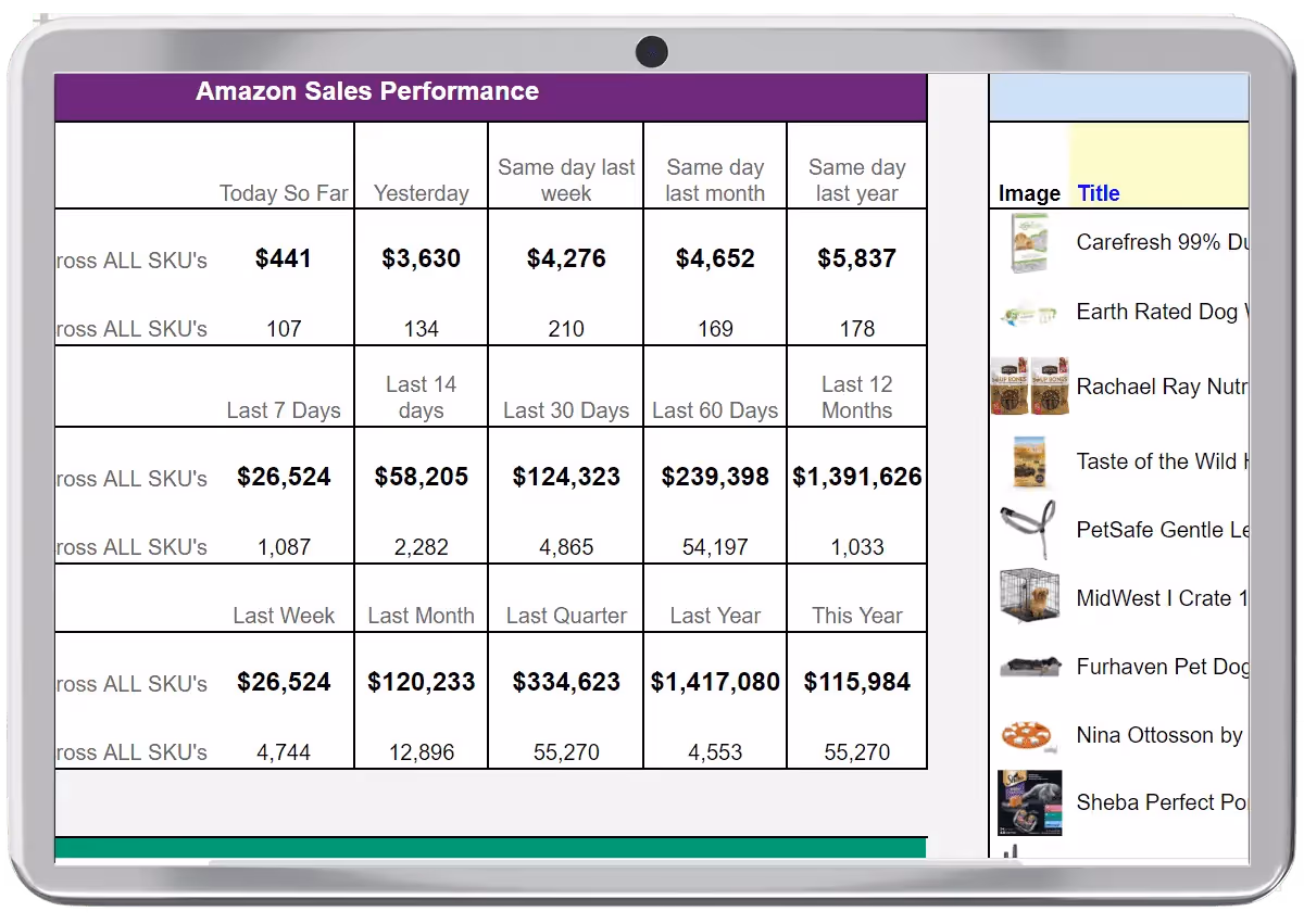 Amazon sales performance dashboard screenshot