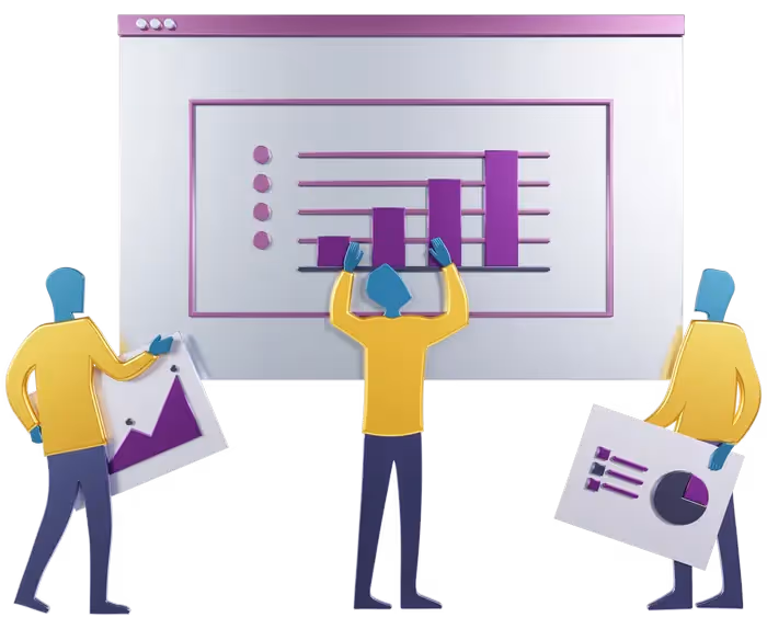 Data charts with bar, line, and pie graphs