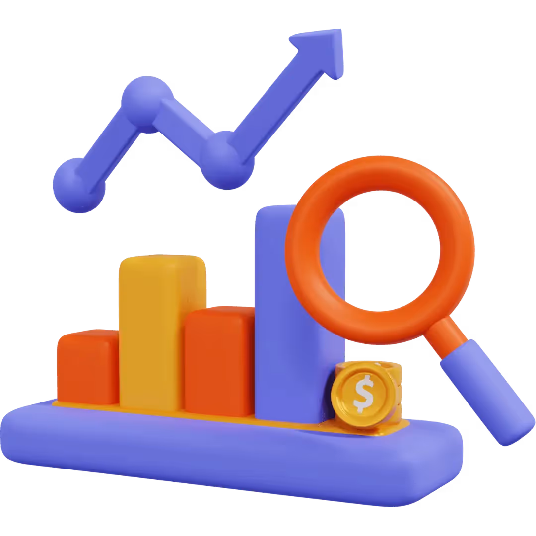 Data charts with bar, line, and pie graphs
