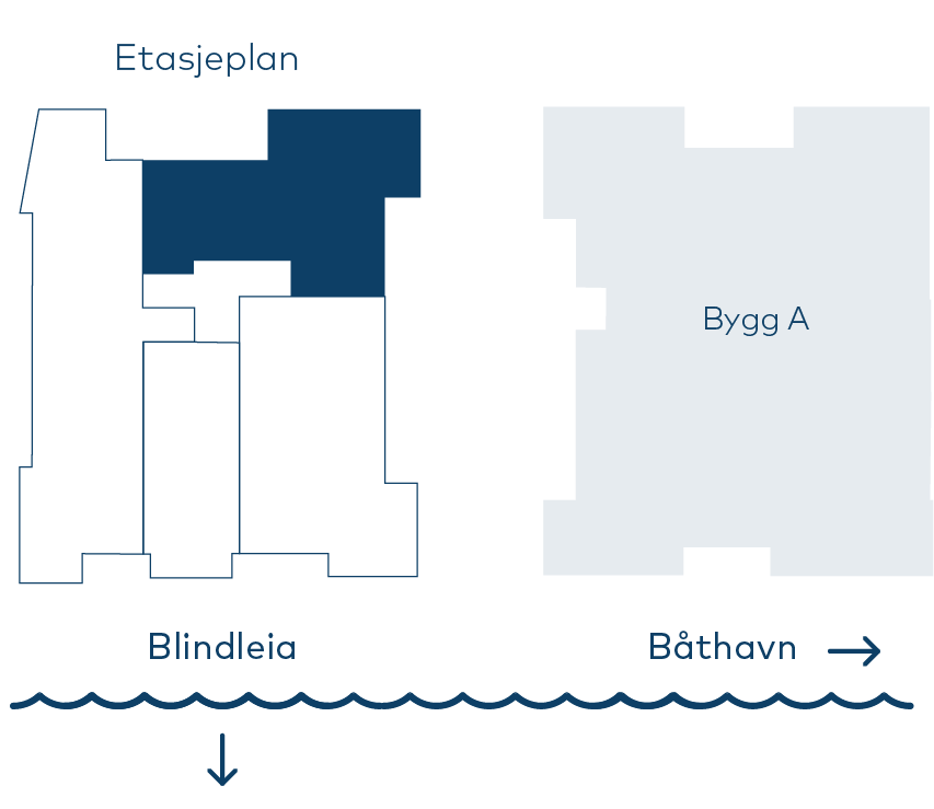 Etasjeplan for Bygg B, 3. etasje – plasseringen av leilighet B H0304 på Fossbekk Brygge