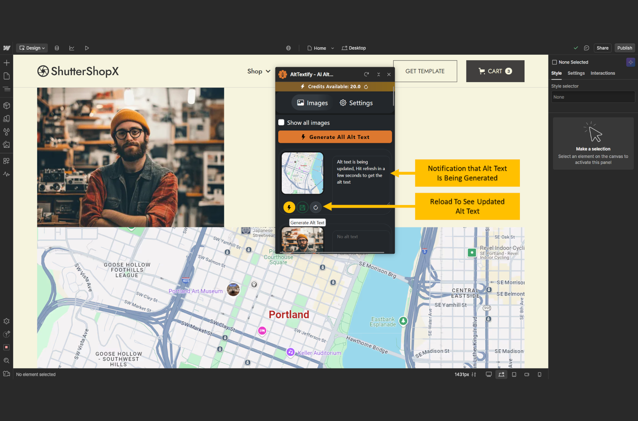 3. AltTextify Webflow App Depicting Alt Text to Be Generated