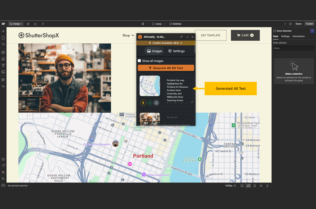 4. AltTextify Webflow App Showing Generated Alt Text