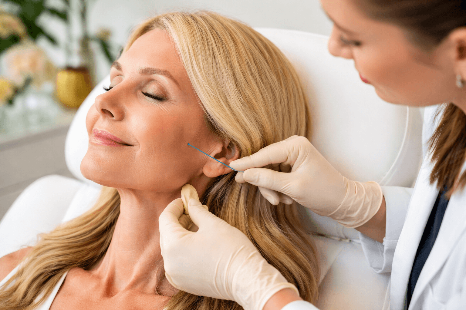 PDO Thread lift treatment at Dolce Vida Med Spa in Connecticut, showcasing jawline contouring and non surgical facial lifting results