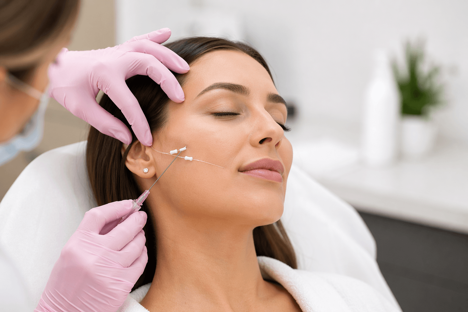 Medical provider performing PDO thread lift treatment in Westport, Connecticut clinic setting