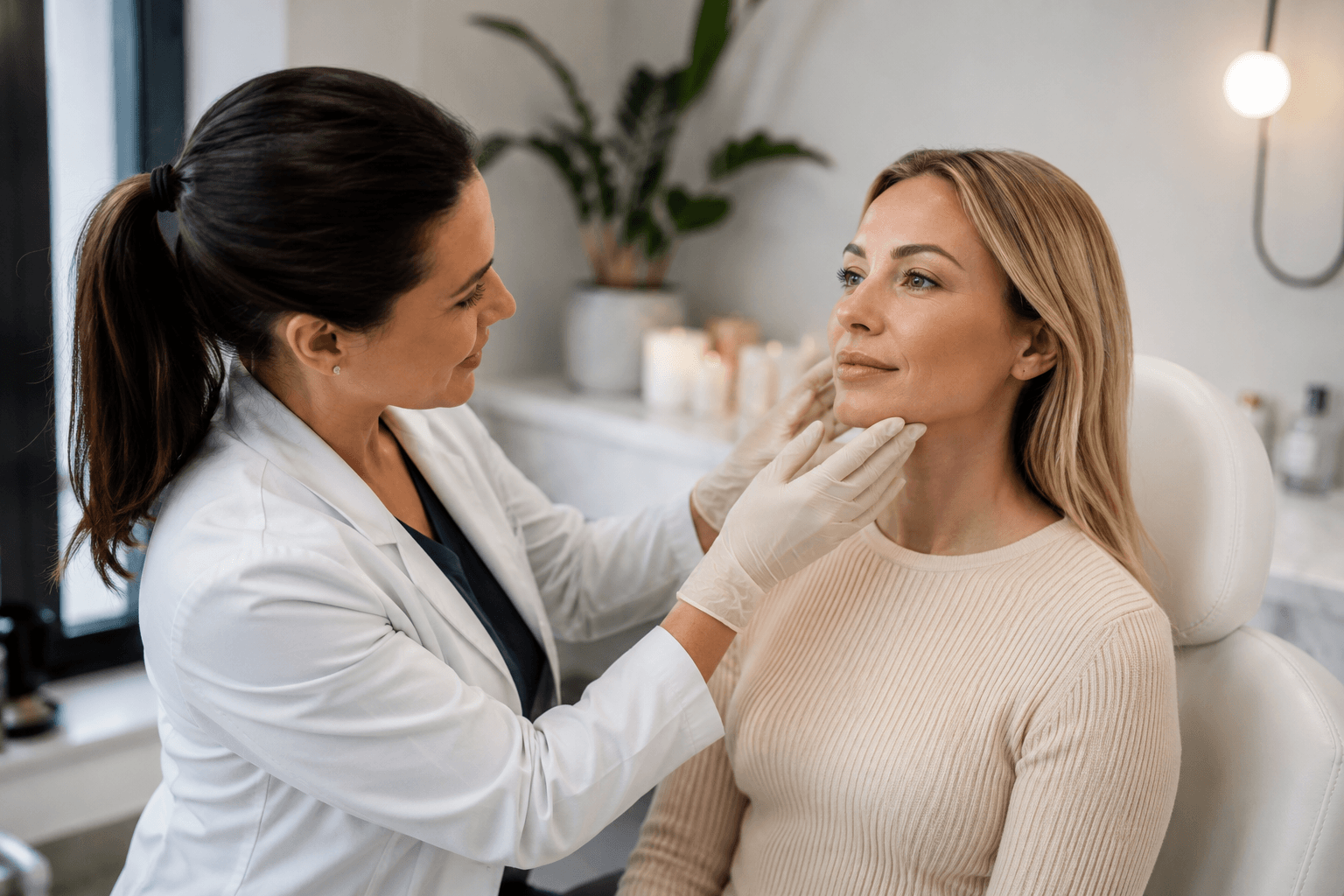  Woman discussing PDO Thread candidacy during consultation in Wesport, Connecticut med spa