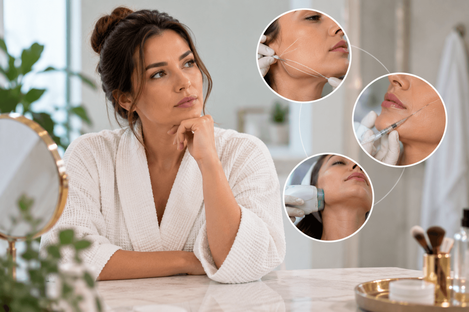 Side by side comparison of PDO thread lift versus filler and Ultherapy treatments
