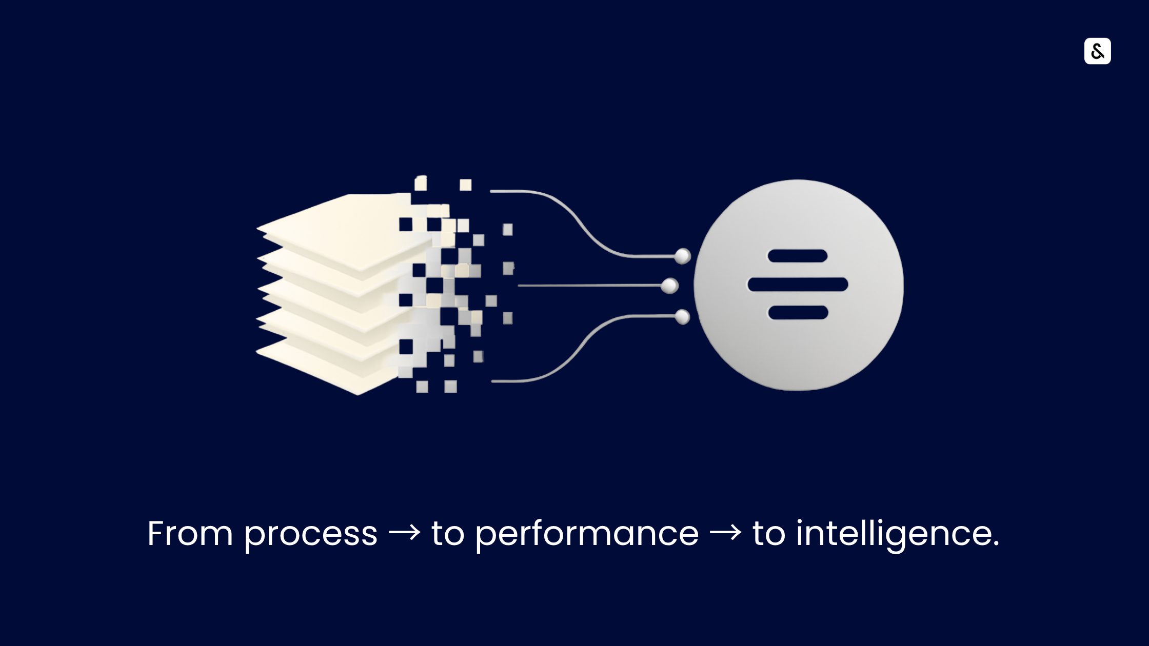 Paper invoices on the left transforming into digital data lines flowing into a finance hub. Illustrates how Accounts Payable evolves from manual processing to intelligent performance.