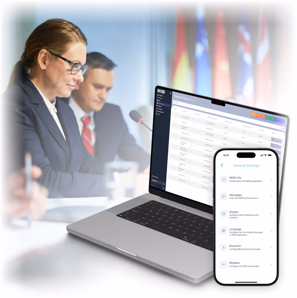 Image showing a laptop and a mobile phone running Bento MDM for Public Sector