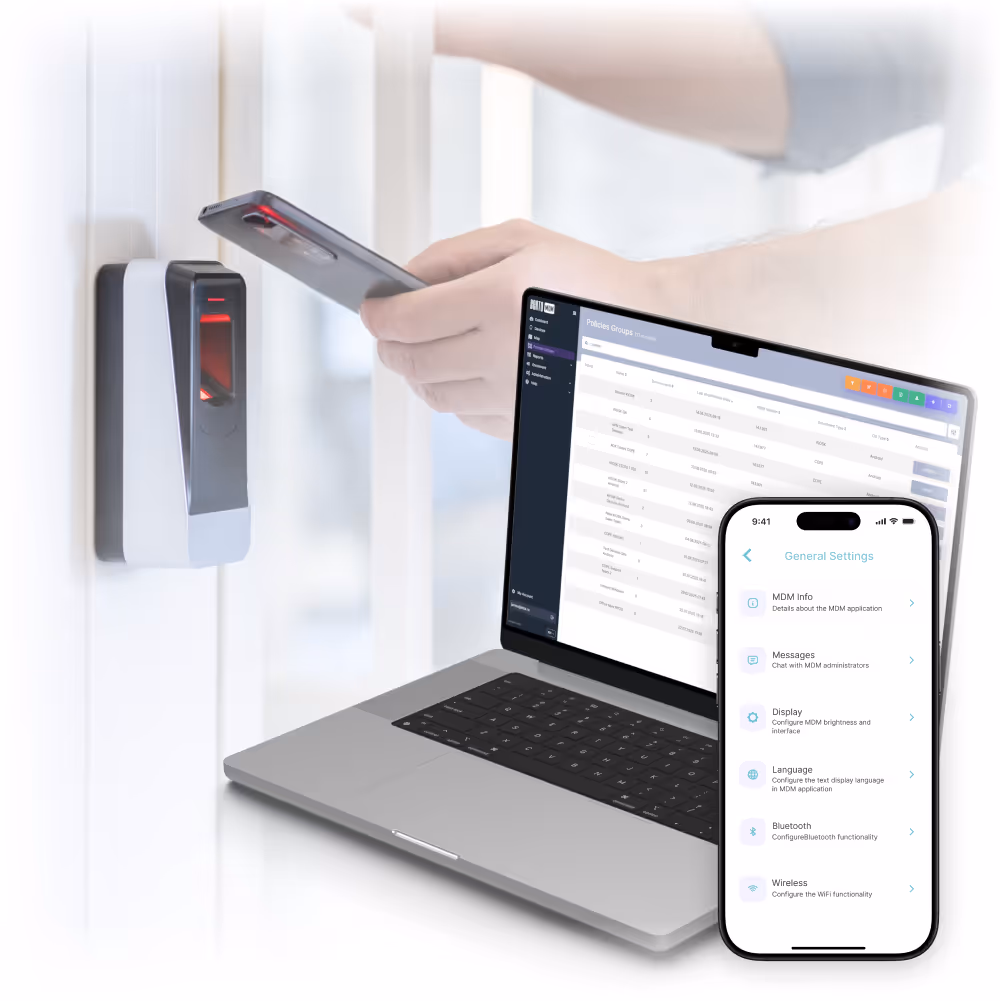 Image showing a laptop and a mobile phone running Bento MDM for Identity Access Management