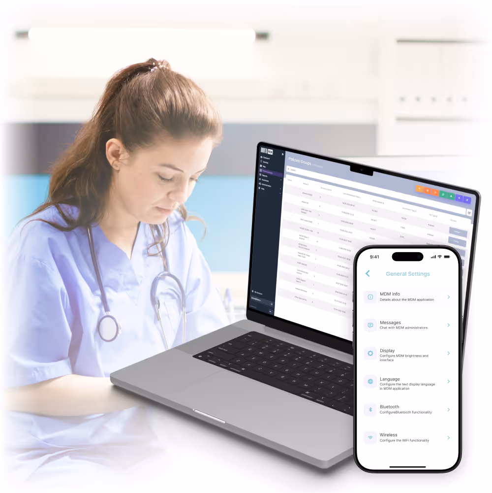 Image showing a laptop and a mobile phone running Bento MDM for Healthcare